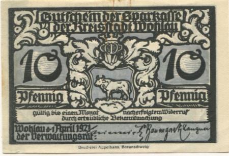Wohlau (heute: PL-Wolów) - Städtische Sparkasse - 1.4.1921 - 10 Pfennig 