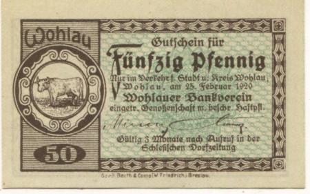 Wohlau (heute: PL-Wolów) - Wohlauer Bankverein eGmbH - 25.2.1920 - 50 Pfennig 