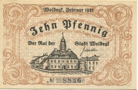 Woldegk - Stadt - Februar 1921 - 10 Pfennig 