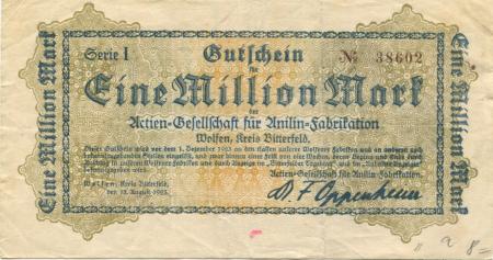 Wolfen (heute: Bitterfeld) - AG für Anilin-Fabrikation - 15.8.1923 - 1 Million Mark 