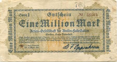 Wolfen (heute: Bitterfeld) - AG für Anilin-Fabrikation - 15.8.1923 - 1 Million Mark 