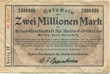 Wolfen (heute: Bitterfeld) - AG für Anilin-Fabrikation - 15.8.1923 - 2 Millionen Mark 