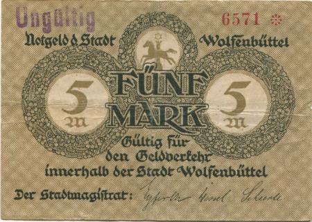 Wolfenbüttel - Stadt - November 1918 - 5 Mark 