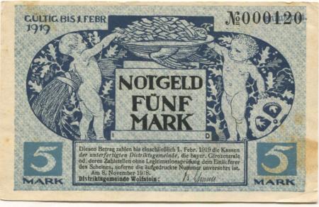 Wolfstein - Distriktsgemeinde - 8.11.1918 - 1.2.1919 - 5 Mark 
