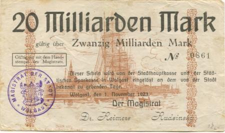 Wolgast - Stadt - 1.11.1923 - 20 Milliarden Mark 