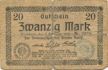 Wollstein (heute: PL-Wolsztyn) - Kreis Bomst - 5.11.1918 - 31.12.1918 - 20 Mark 