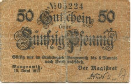 Wongrowitz (heute: PL-Wagrowiec) - Stadt - 15.6.1917 - 50 Pfennig 