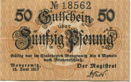 Wongrowitz (heute: PL-Wagrowiec) - Stadt - 15.6.1917 - 50 Pfennig 