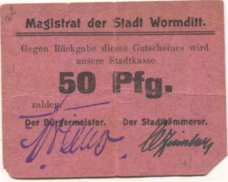 Wormditt (heute: PL-Ometa)  - Stadt - -- - 50 Pfennig 