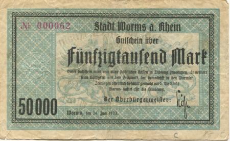 Worms - Stadt - 26.6.1923 - 50000 Mark 