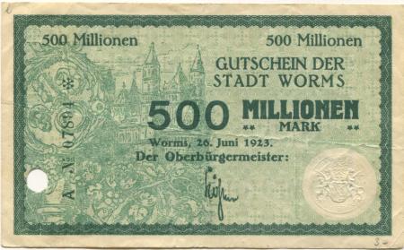 Worms - Stadt - 26.6.1923 - 500 Millionen Mark 