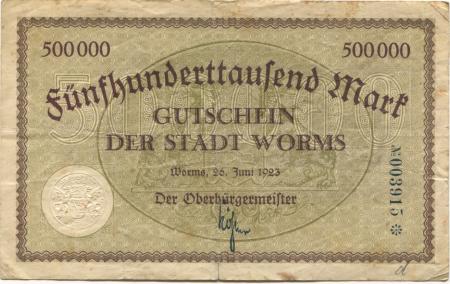 Worms - Stadt - 26.6.1923 - 500000 Mark 