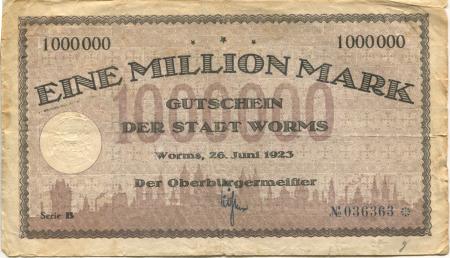 Worms - Stadt - 26.6.1923 - 1 Million Mark 