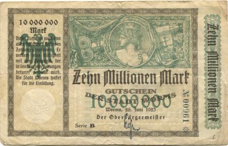 Worms - Stadt - 26.6.1923 - 10 Millionen Mark 