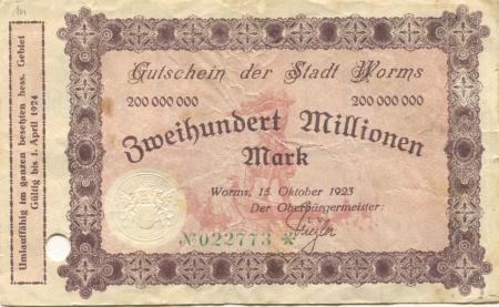 Worms - Stadt - 15.10.1923 - 1.4.1924 - 200 Millionen Mark 