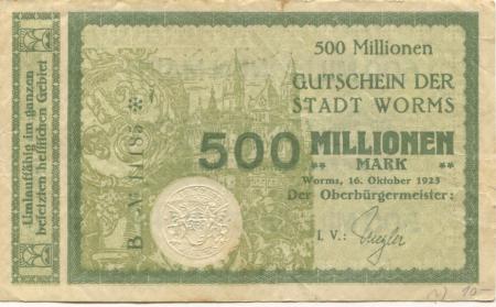 Worms - Stadt - 16.10.1923 - 500 Millionen Mark 