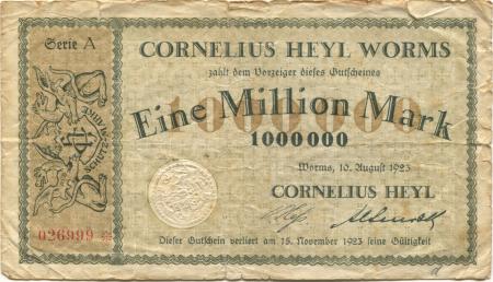 Worms - Heyl, Cornelius, Lederwerke - 10.8.1923 - 15.11.1923 - 1 Million Mark 