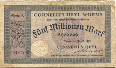 Worms - Heyl, Cornelius, Lederwerke - 10.8.1923 - 15.11.1923 - 5 Millionen Mark 