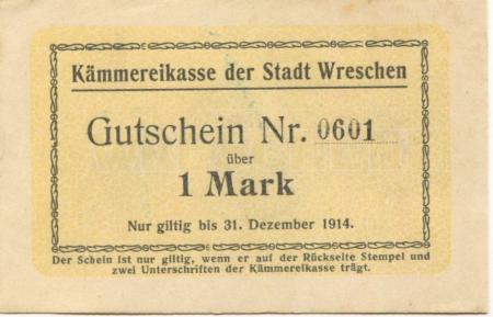 Wreschen (heute: PL-Wrzesnia) - Stadt - - 31.12.1914 - 1 Mark 
