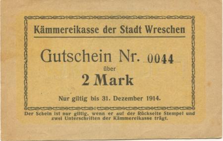 Wreschen (heute: PL-Wrzesnia) - Stadt - - 31.12.1914 - 2 Mark 