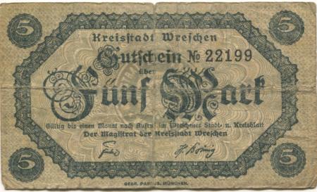 Wreschen (heute: PL-Wrzesnia) - Stadt - -- - 5 Mark 