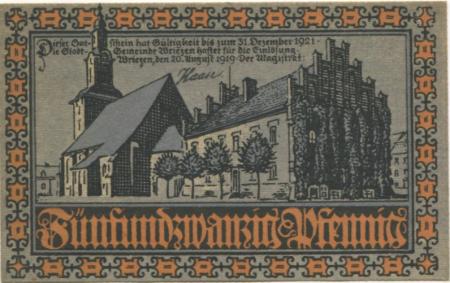Wriezen - Stadt - 20.8.1919 - 31.12.1921 - 25 Pfennig 