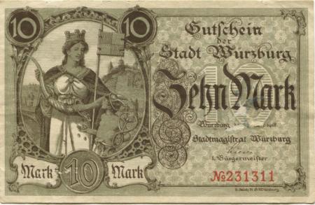 Würzburg - Stadt - 8.10.1918 - 1.2.1919 - 10 Mark 