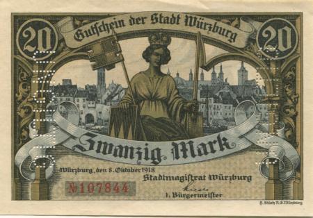 Würzburg - Stadt - 8.10.1918 - 1.2.1919 - 20 Mark 