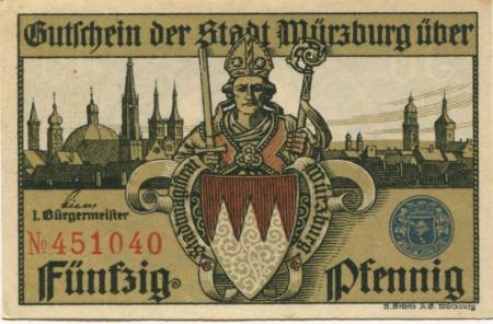 Würzburg - Stadt - - 1.1.1920 - 50 Pfennig 