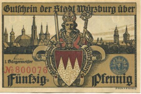 Würzburg - Stadt - - 1.1.1920 - 50 Pfennig 