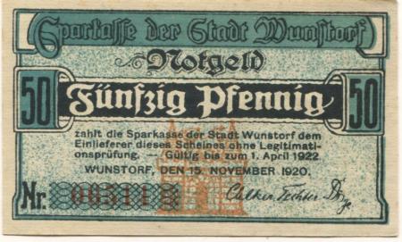 Wunstorf - Sparkasse der Stadt - 15.11.1920 - 1.4.1922 - 50 Pfennig 