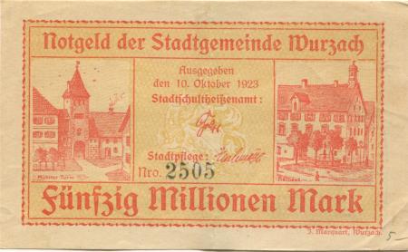 Wurzach - Stadt - 10.10.1923 - 50 Millionen Mark 