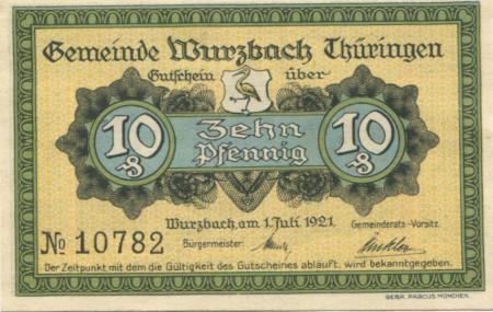 Wurzbach - Gemeinde - 1.7.1921 - 10 Pfennig 