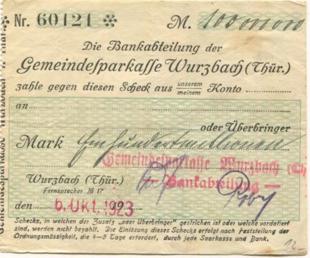 Wurzbach - Gemeinde-Sparkasse - 6.10.1923 - 100 Millionen Mark 