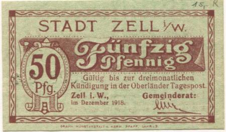 Zell - Stadt - Dezember 1918 - 50 Pfennig 