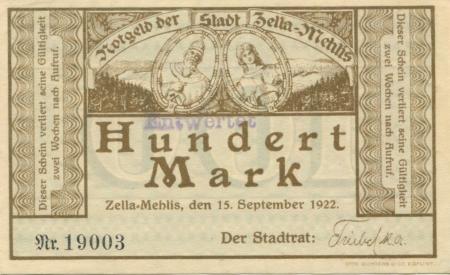 Zella-Mehlis - Stadt - 15.9.1922 - 100 Mark 