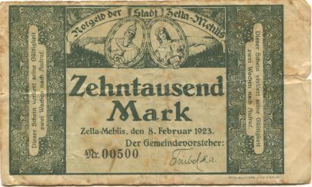 Zella-Mehlis - Stadt - 8.2.1923 - 10000 Mark 