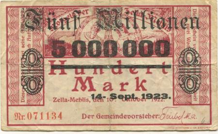 Zella-Mehlis - Stadt - 14.9.1923 - 5 Millionen Mark 