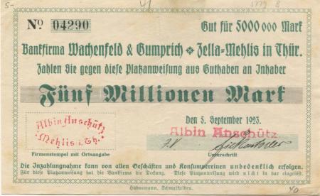 Zella-Mehlis - Anschütz, Albin - 5.9.1923 - 5 Milliarden Mark 