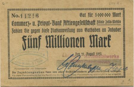 Zella-Mehlis - Ehrhardt, Automobilwerke AG - 28.8.1923 - 5 Millionen Mark 