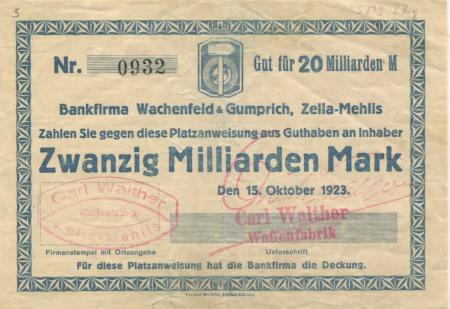 Zella-Mehlis - Walther, Carl, Waffenfabrik, Goethestr. 4 - 15.10.1923 - 20 Milliarden Mark 