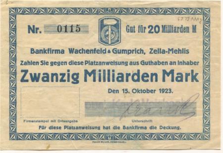 Zella-Mehlis - Weisbach, Karl - 15.10.1923 - 20 Milliarden Mark 