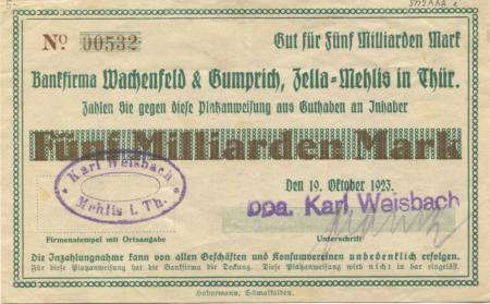 Zella-Mehlis - Weisbach, Karl - 19.10.1923 - 5 Milliarden Mark 