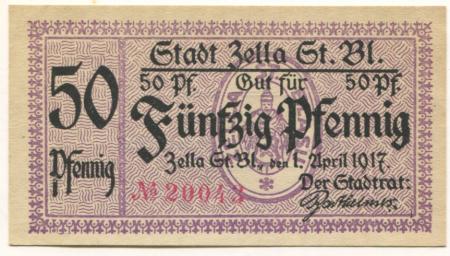 Zella-Sankt Blasii - Stadt - 1.4.1917 - 50 Pfennig 