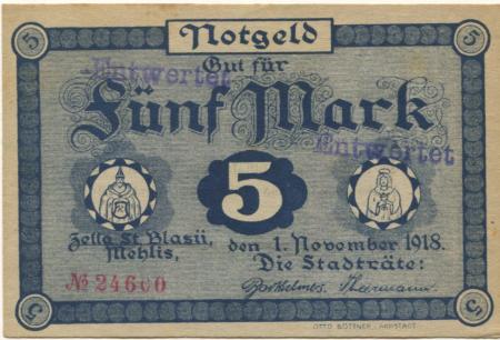 Zella-Sankt Blasii und Mehlis - Städte - 1.11.1918  - 1.3.1919 - 5 Mark 