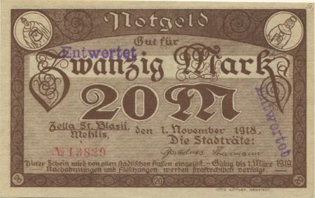 Zella-Sankt Blasii und Mehlis - Städte - 1.11.1918  - 1.3.1919 - 20 Mark 