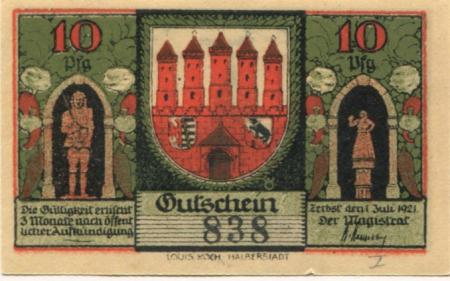 Zerbst - Stadt - 1.7.1921 - 10 Pfennig 