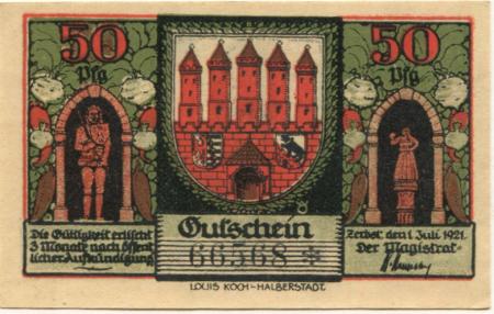 Zerbst - Stadt - 1.7.1921 - 50 Pfennig 