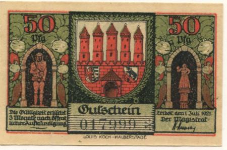 Zerbst - Stadt - 1.7.1921 - 50 Pfennig 