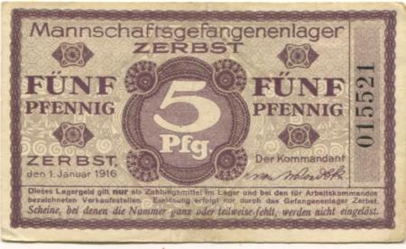 Zerbst - Mannschaftsgefangenenlager - 1.1.1916 - 5 Pfennig 